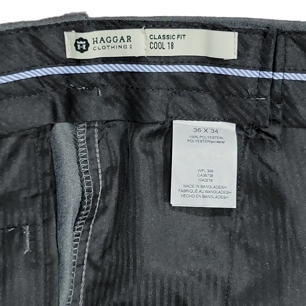 Haggar Mens Cool 18 Classic Fit FLat Front Pants Stria Hidden Sz 36x34 - Picture 3 of 8